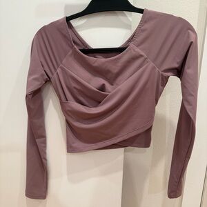 Elegant Purple Long Sleeve Yoga Top, with built-in bra